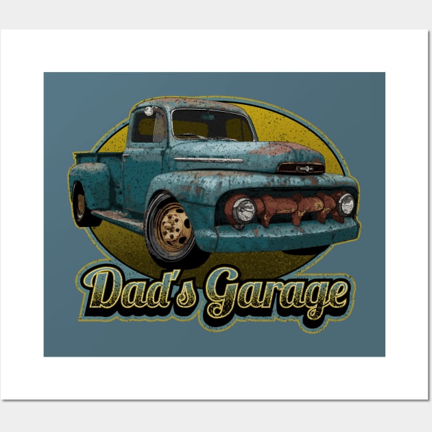 Dad's Garage with Vintage 1951 Ford pickup Wall Art by ZoeysGarage